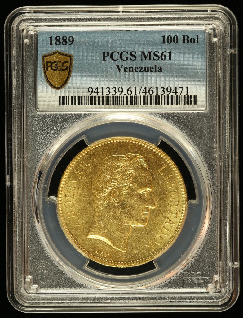 Venezuela 100 Bolivares 1889 PCGS MS61 0144804