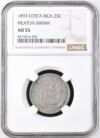 Costa Rica 25 Centavos 1893 NGC AU55 0144839