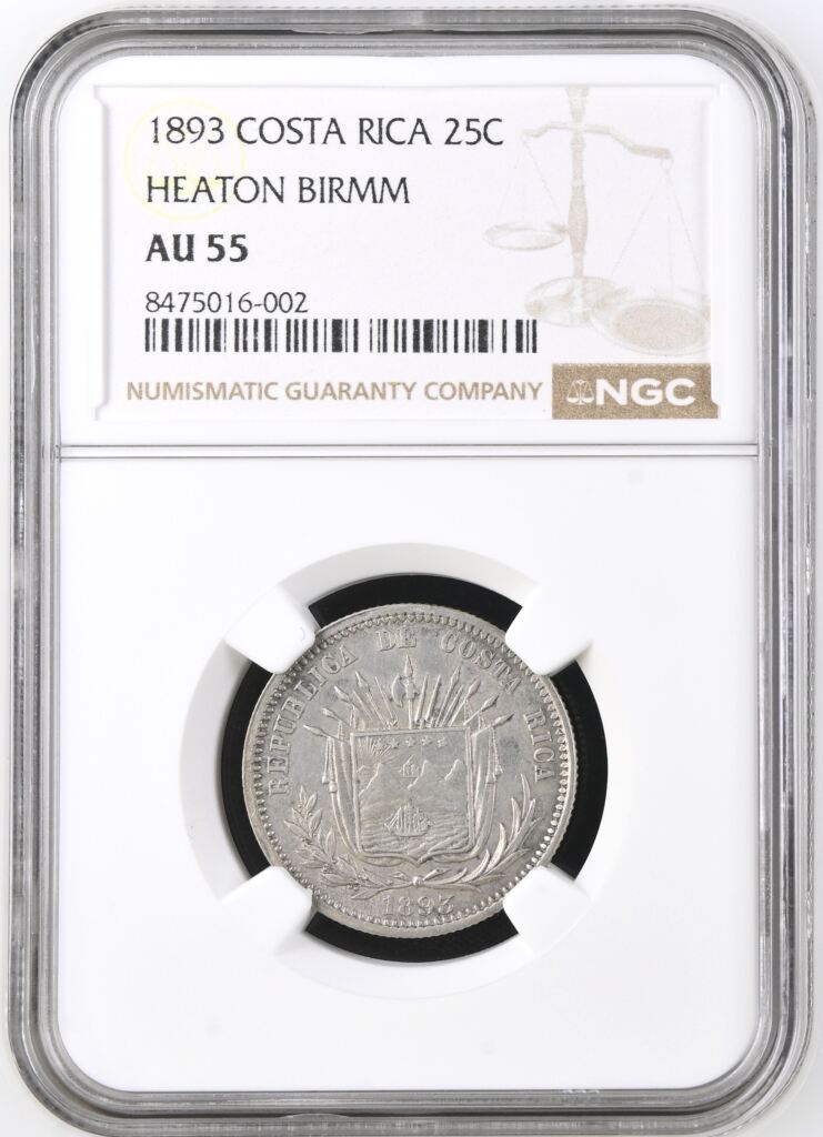Costa Rica 25 Centavos 1893 NGC AU55 0144839