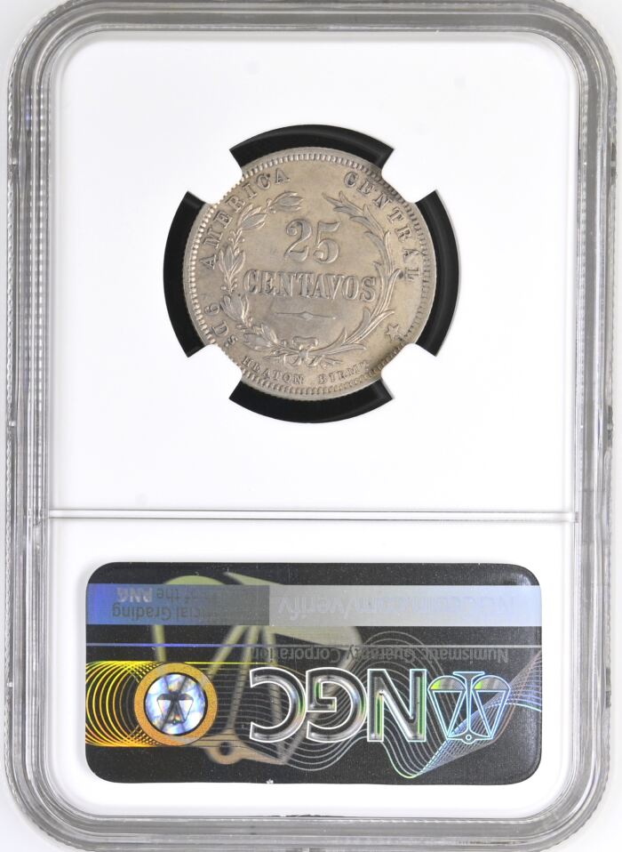 Costa Rica 25 Centavos 1893 NGC AU55 0144839Costa Rica 25 Centavos 1893 NGC AU55 0144839 - Image 2