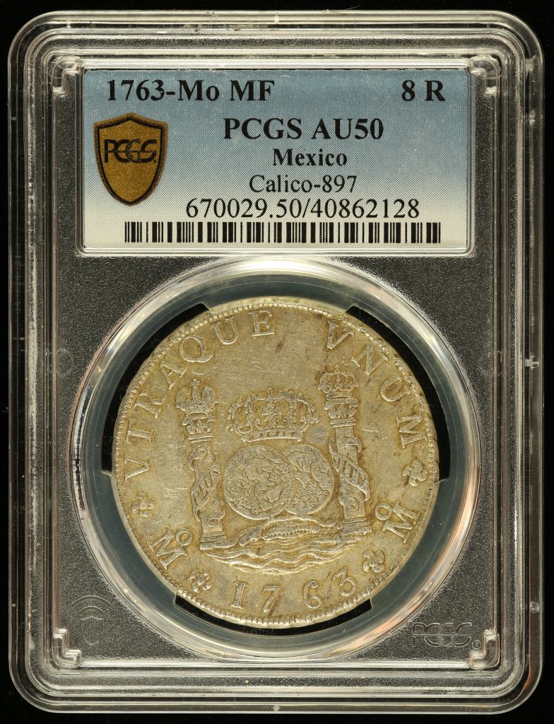 Colonial Silver & Minors 8 Reales 1763 Mo MF Calico-897 PCGS AU50 0144885