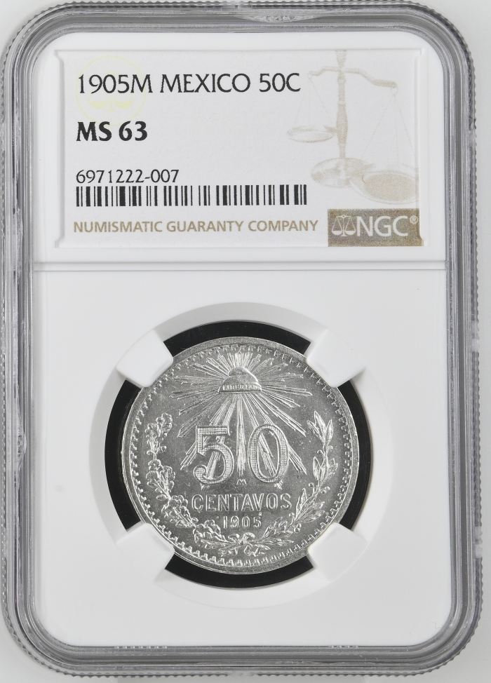 Modern Silver & Minors 50 Centavo 1905 M NGC MS63 0144891Modern Silver & Minors 50 Centavo 1905 M NGC MS63 0144891