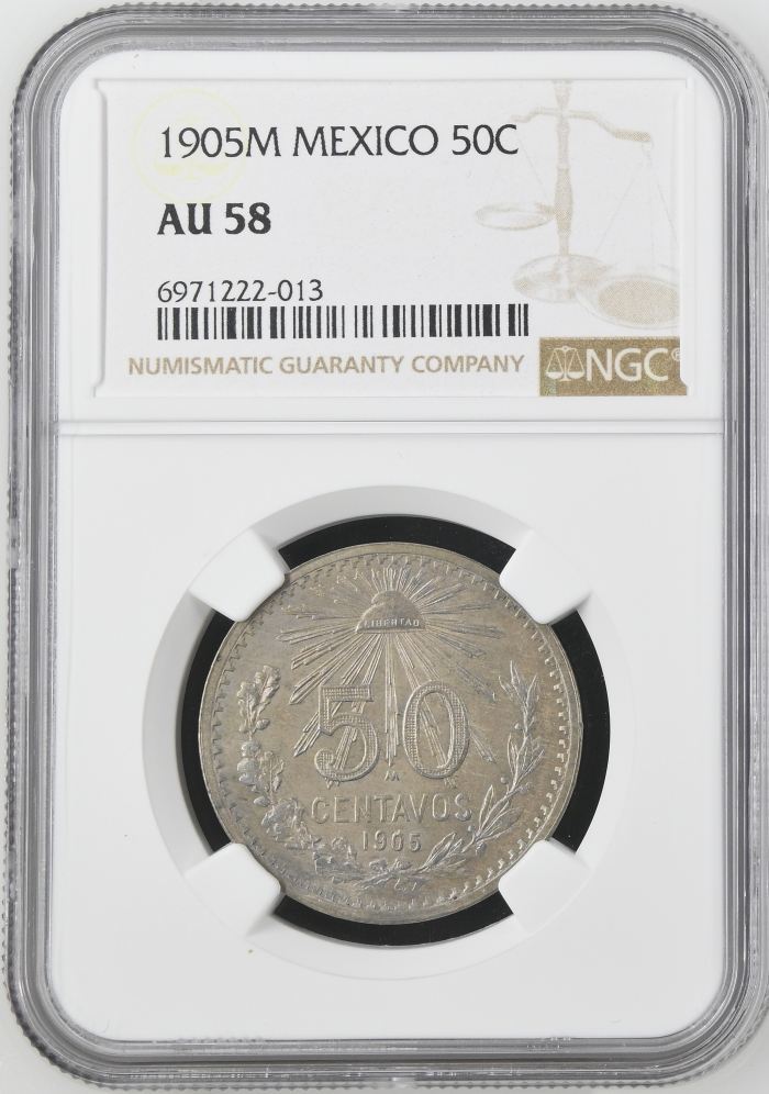 Modern Silver & Minors 50 Centavo 1905 M NGC AU58 0144893Modern Silver & Minors 50 Centavo 1905 M NGC AU58 0144893