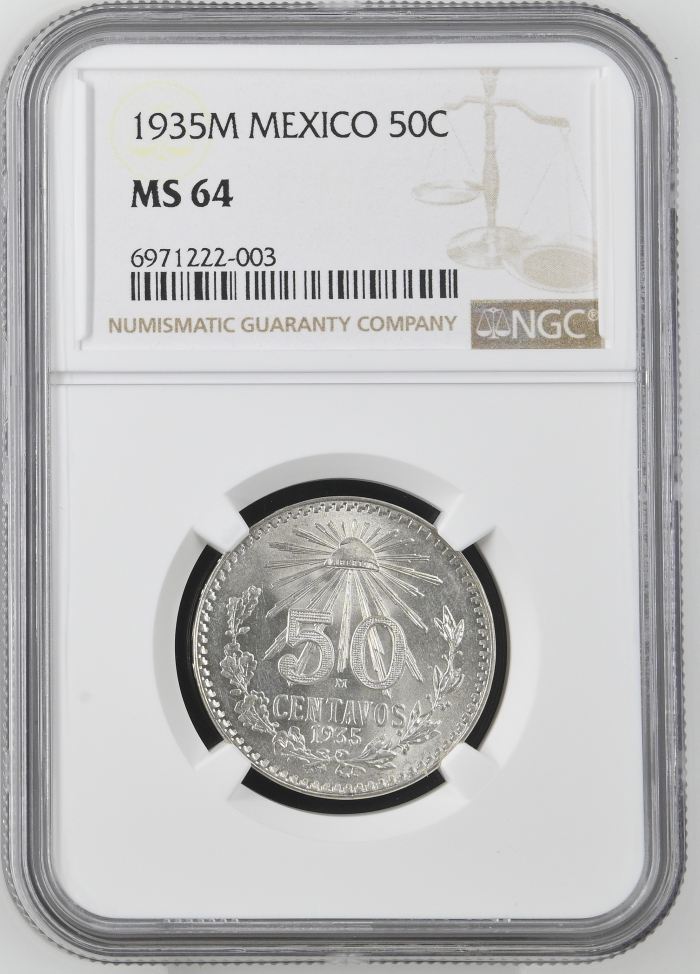 Modern Silver & Minors 50 Centavo 1935 M NGC MS64 0144900Modern Silver & Minors 50 Centavo 1935 M NGC MS64 0144900