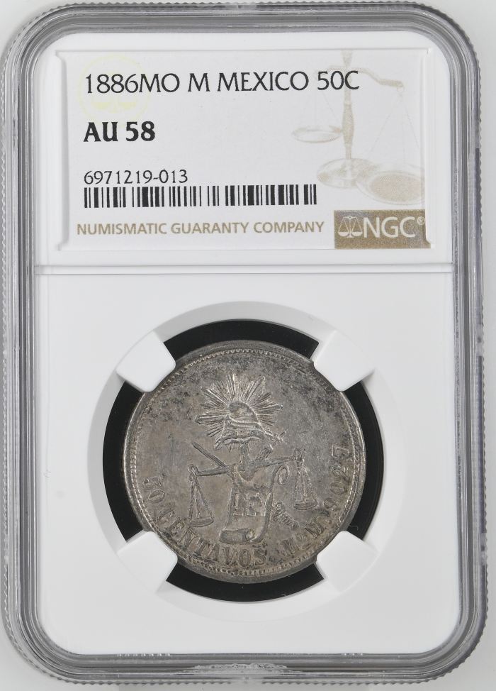 Republic Silver & Minors 50 Centavo 1886 Mo M NGC AU58 0144903Republic Silver & Minors 50 Centavo 1886 Mo M NGC AU58 0144903