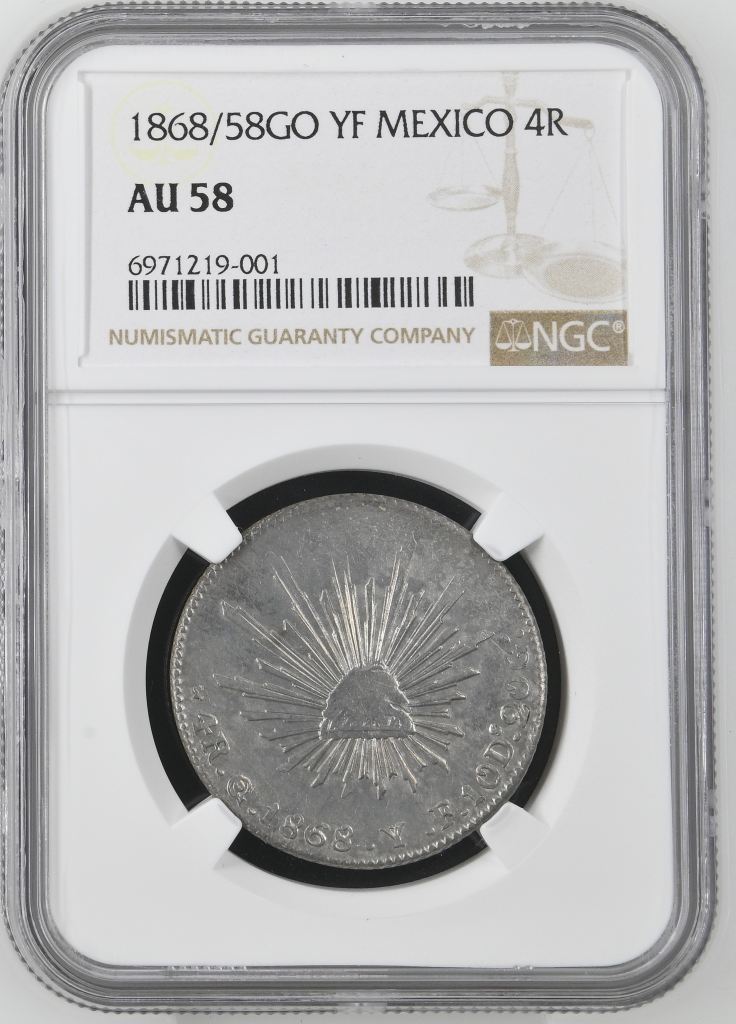 Republic Silver & Minors 4 Reales 1868/58 Go YF NGC AU58 0144913