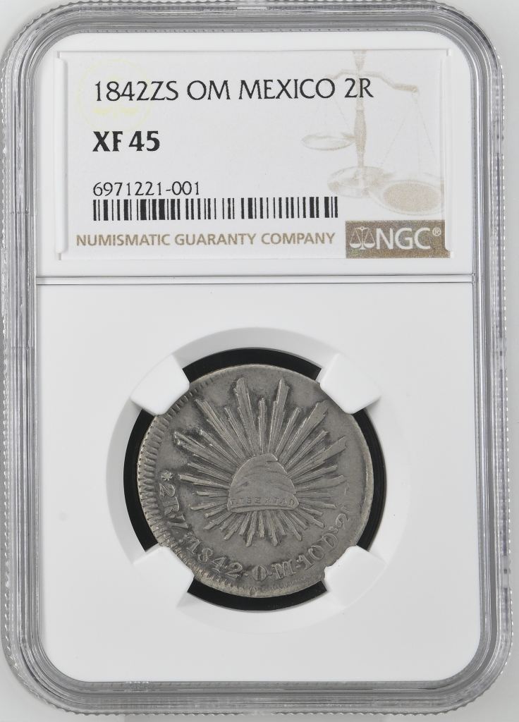 Republic Silver & Minors 2 Reales 1842 Zs OM NGC XF45 0144915