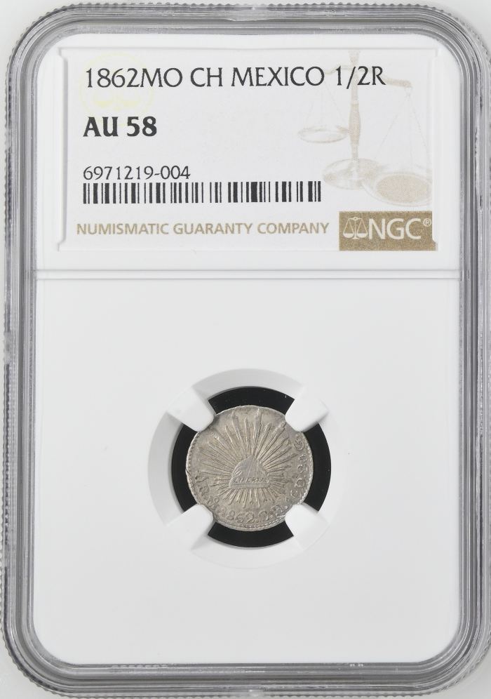 Republic Silver & Minors 1/2 Real 1862 Mo CH NGC AU58 0144921Republic Silver & Minors 1/2 Real 1862 Mo CH NGC AU58 0144921