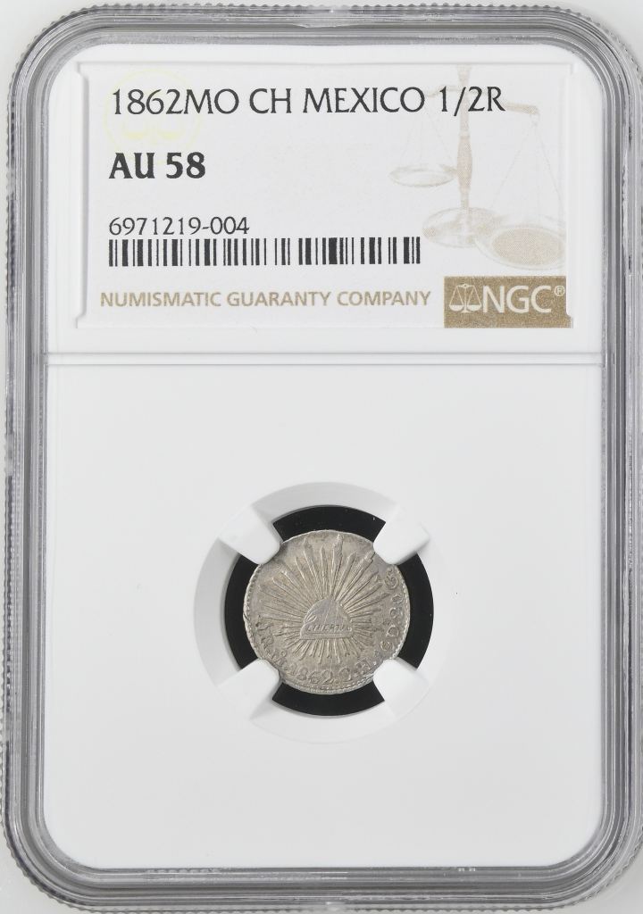 Republic Silver & Minors 1/2 Real 1862 Mo CH NGC AU58 0144921