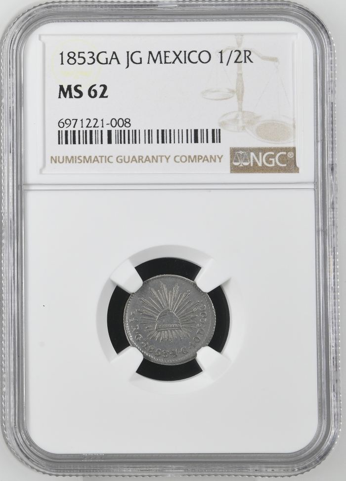 Republic Silver & Minors 1/2 Real 1853 Ga JG NGC MS62 0144922Republic Silver & Minors 1/2 Real 1853 Ga JG NGC MS62 0144922