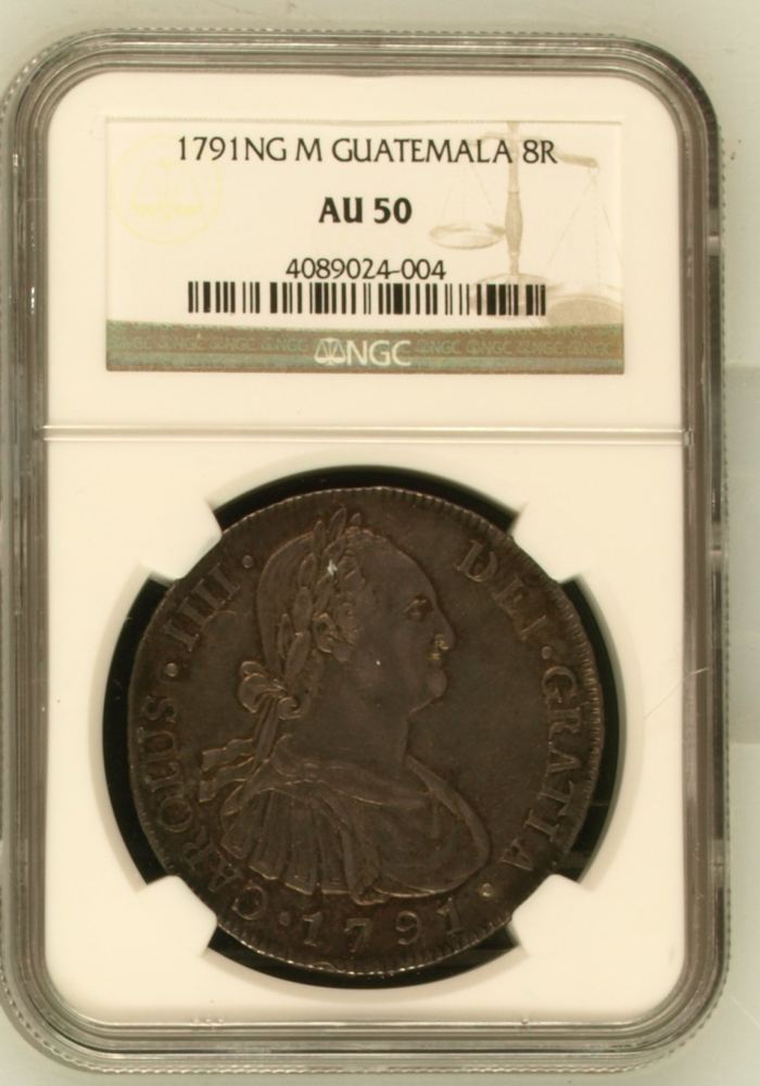 Guatemala 8 Reales 1791 Ng M NGC AU50 0144931Guatemala 8 Reales 1791 Ng M NGC AU50 0144931