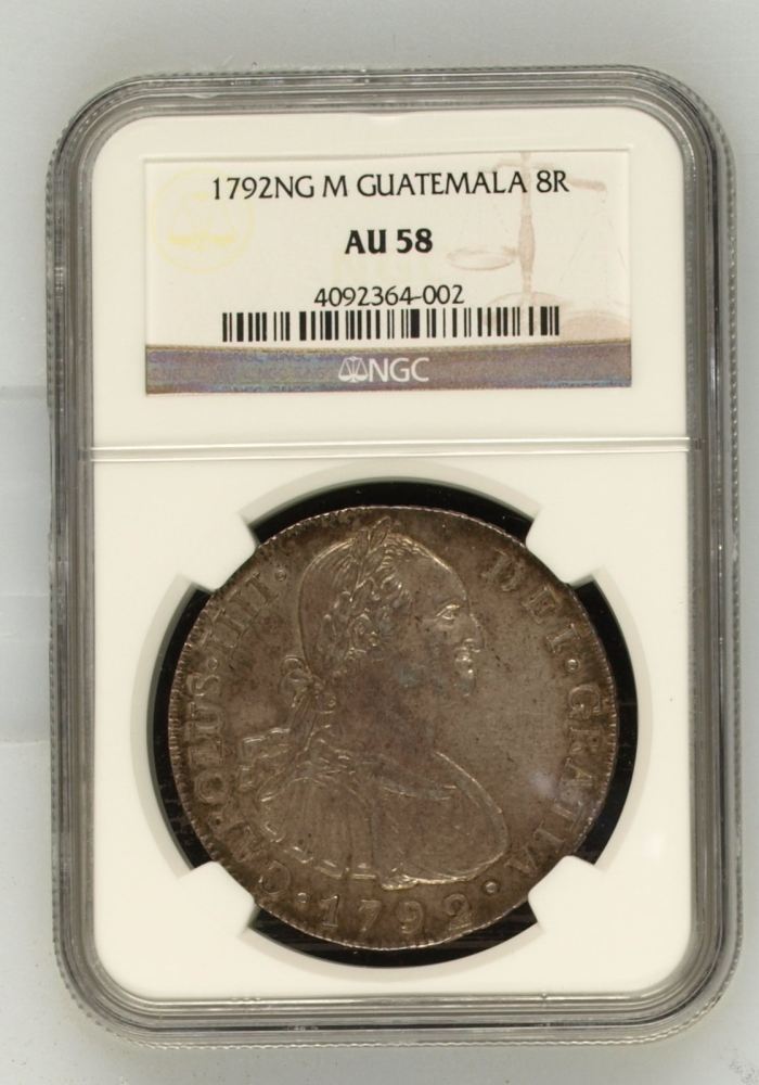 Guatemala 8 Reales 1792 Ng M NGC AU58 0144932Guatemala 8 Reales 1792 Ng M NGC AU58 0144932