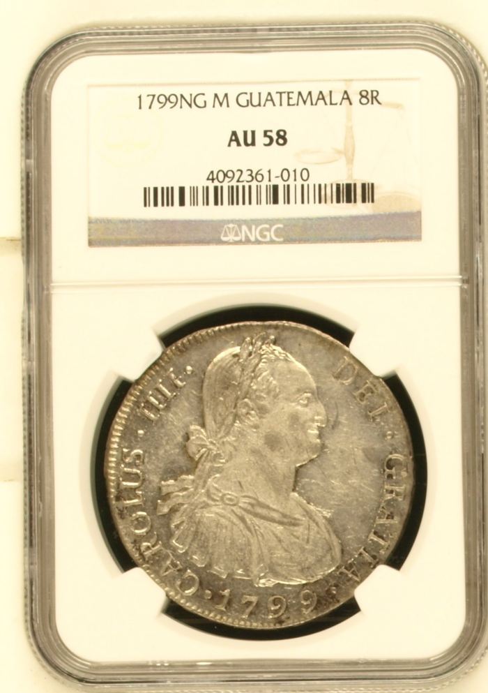 Guatemala 8 Reales 1799 Ng M NGC AU58 0144937Guatemala 8 Reales 1799 Ng M NGC AU58 0144937