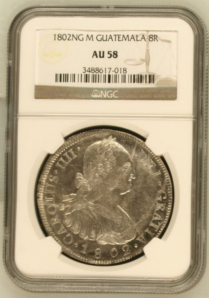 Guatemala 8 Reales 1802 Ng M NGC AU58 0144940Guatemala 8 Reales 1802 Ng M NGC AU58 0144940