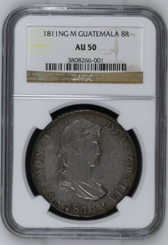 Guatemala 8 Reales 1811 Ng M NGC AU50 0144941Guatemala 8 Reales 1811 Ng M NGC AU50 0144941