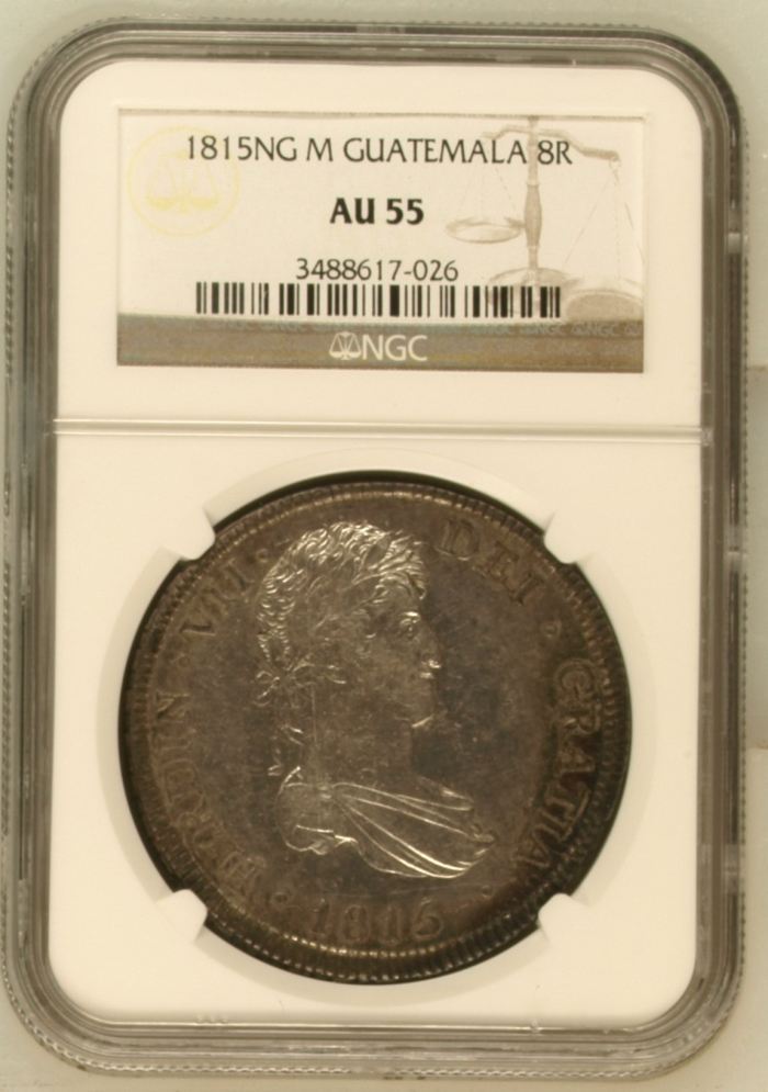 Guatemala 8 Reales 1815 Ng M NGC AU55 0144943Guatemala 8 Reales 1815 Ng M NGC AU55 0144943