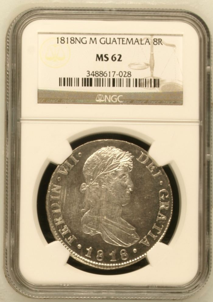 Guatemala 8 Reales 1818 Ng M NGC MS62 0144944Guatemala 8 Reales 1818 Ng M NGC MS62 0144944