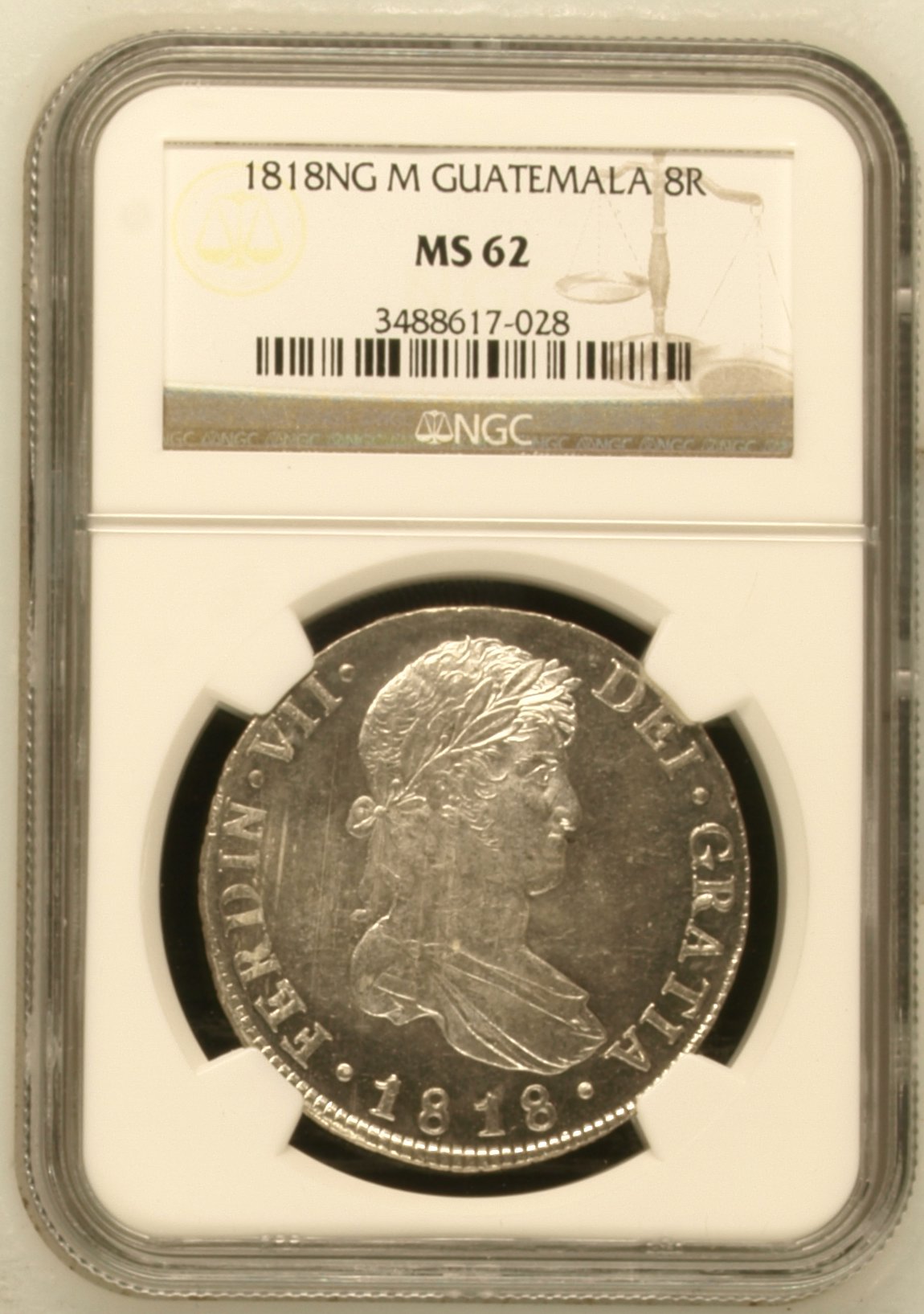 Guatemala 8 Reales 1818 Ng M NGC MS62 0144944