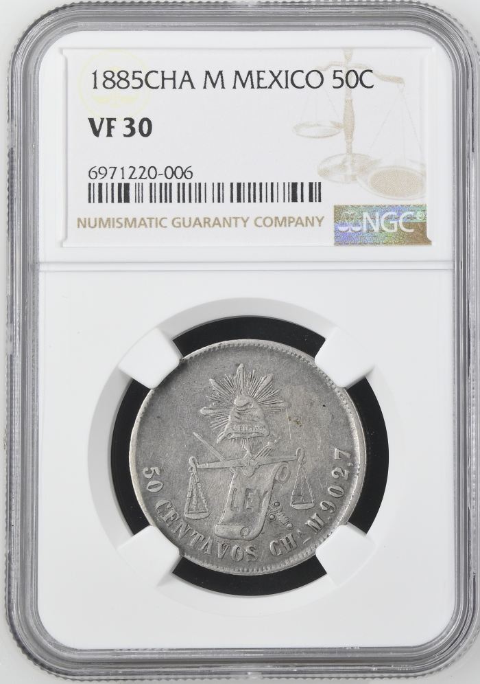 Republic Silver & Minors 50 Centavo 1885 Cha M NGC VF30 0144988Republic Silver & Minors 50 Centavo 1885 Cha M NGC VF30 0144988