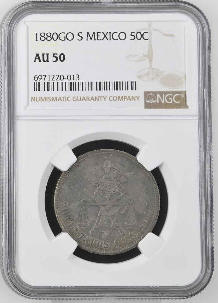 Republic Silver & Minors 50 Centavo 1880 Go S NGC AU50 0144989Republic Silver & Minors 50 Centavo 1880 Go S NGC AU50 0144989