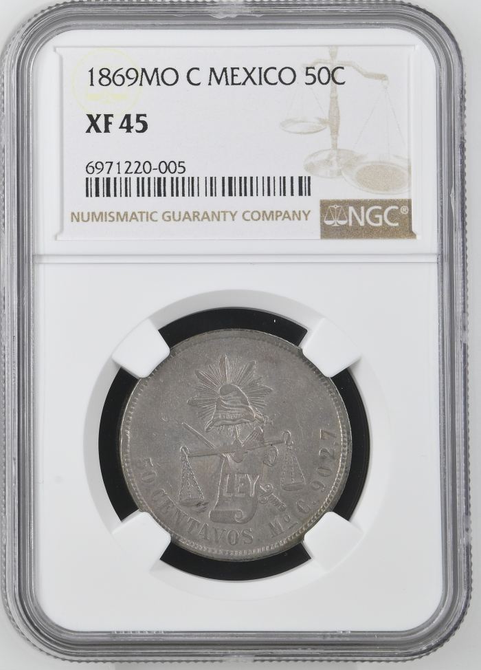 Republic Silver & Minors 50 Centavo 1869 Mo C NGC XF45 0144992Republic Silver & Minors 50 Centavo 1869 Mo C NGC XF45 0144992