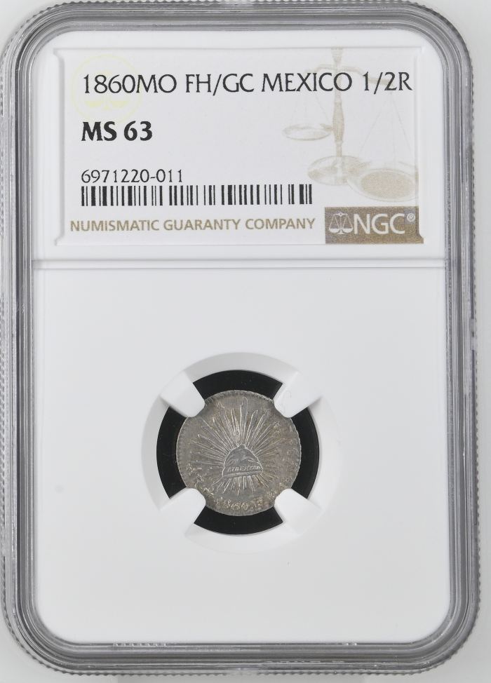 Republic Silver & Minors 1/2 Real 1860 Mo FH/GC NGC MS63 0144994Republic Silver & Minors 1/2 Real 1860 Mo FH/GC NGC MS63 0144994