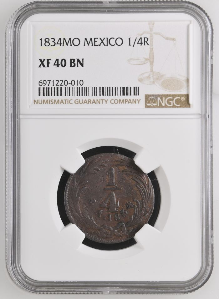 Republic Silver & Minors 1/4 Real 1834 Mo NGC XF40BN 0144996Republic Silver & Minors 1/4 Real 1834 Mo NGC XF40BN 0144996