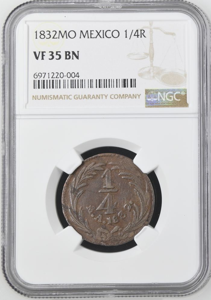 Republic Silver & Minors 1/4 Real 1832 Mo NGC VF35BN 0144997Republic Silver & Minors 1/4 Real 1832 Mo NGC VF35BN 0144997