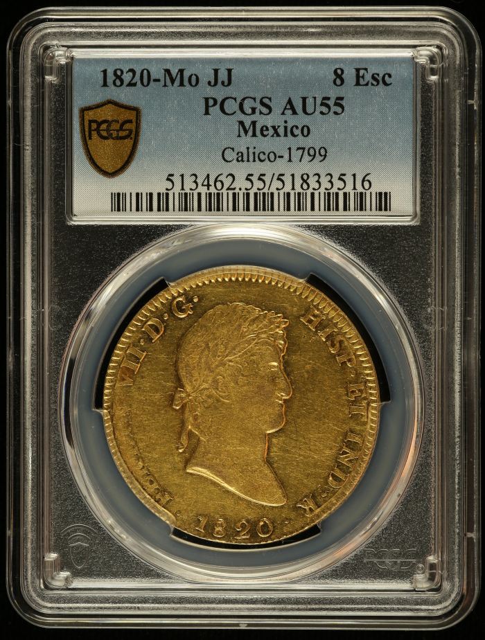 Colonial Gold 8 Escudos 1820 Mo JJ Calico-1799 PCGS AU55 0145022Colonial Gold 8 Escudos 1820 Mo JJ Calico-1799 PCGS AU55 0145022