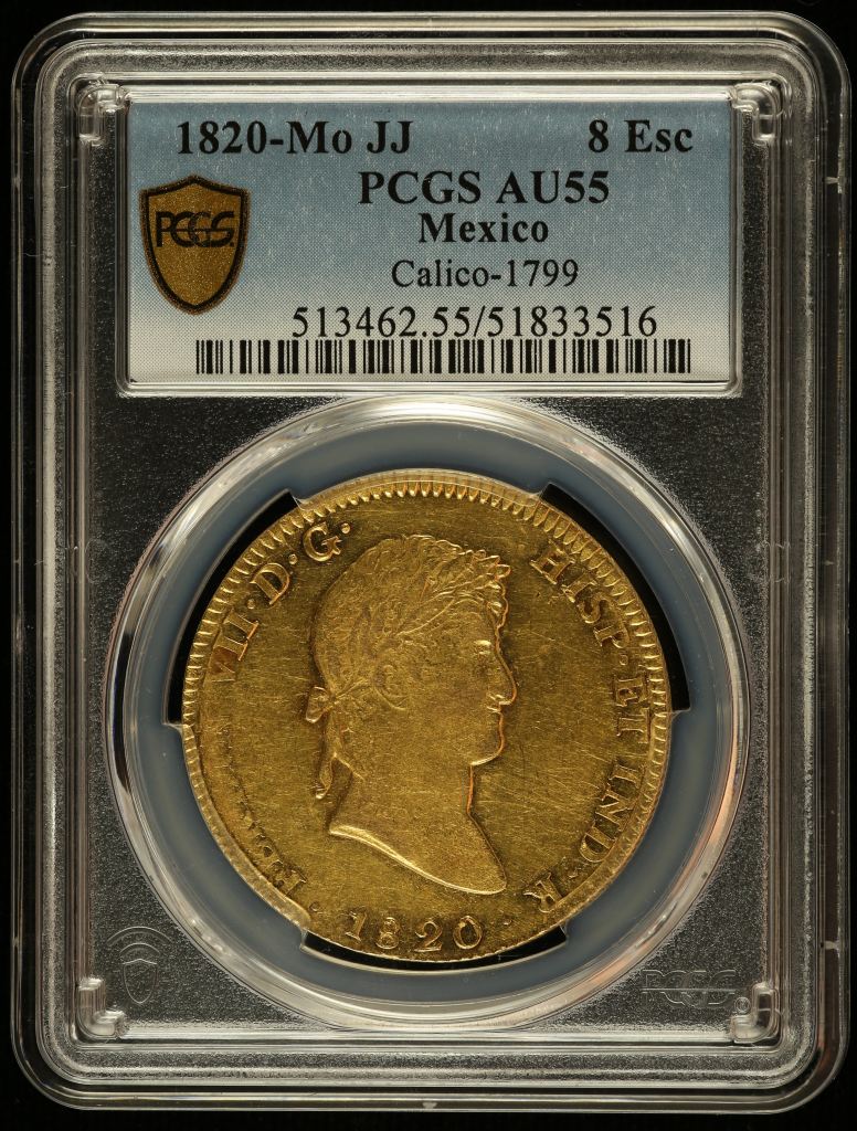 Colonial Gold 8 Escudos 1820 Mo JJ Calico-1799 PCGS AU55 0145022