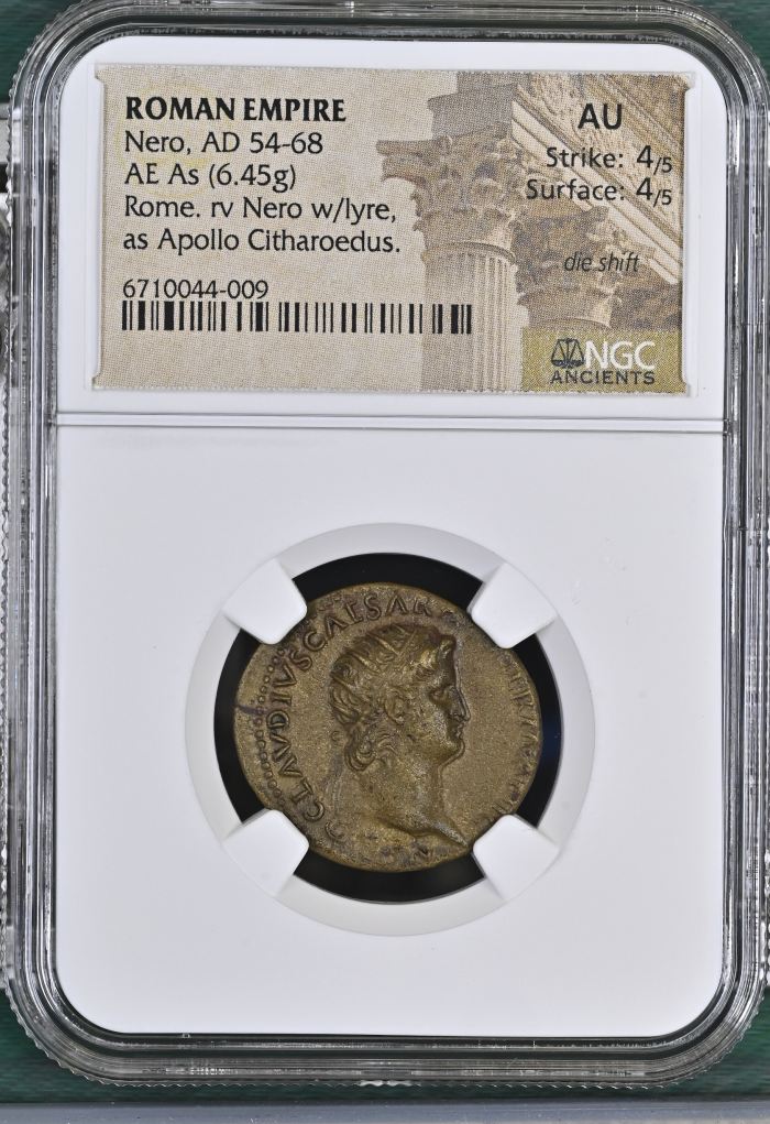 Roman Imperial Nero 54-68 AD AE As NGC AU 0145028Roman Imperial Nero 54-68 AD AE As NGC AU 0145028