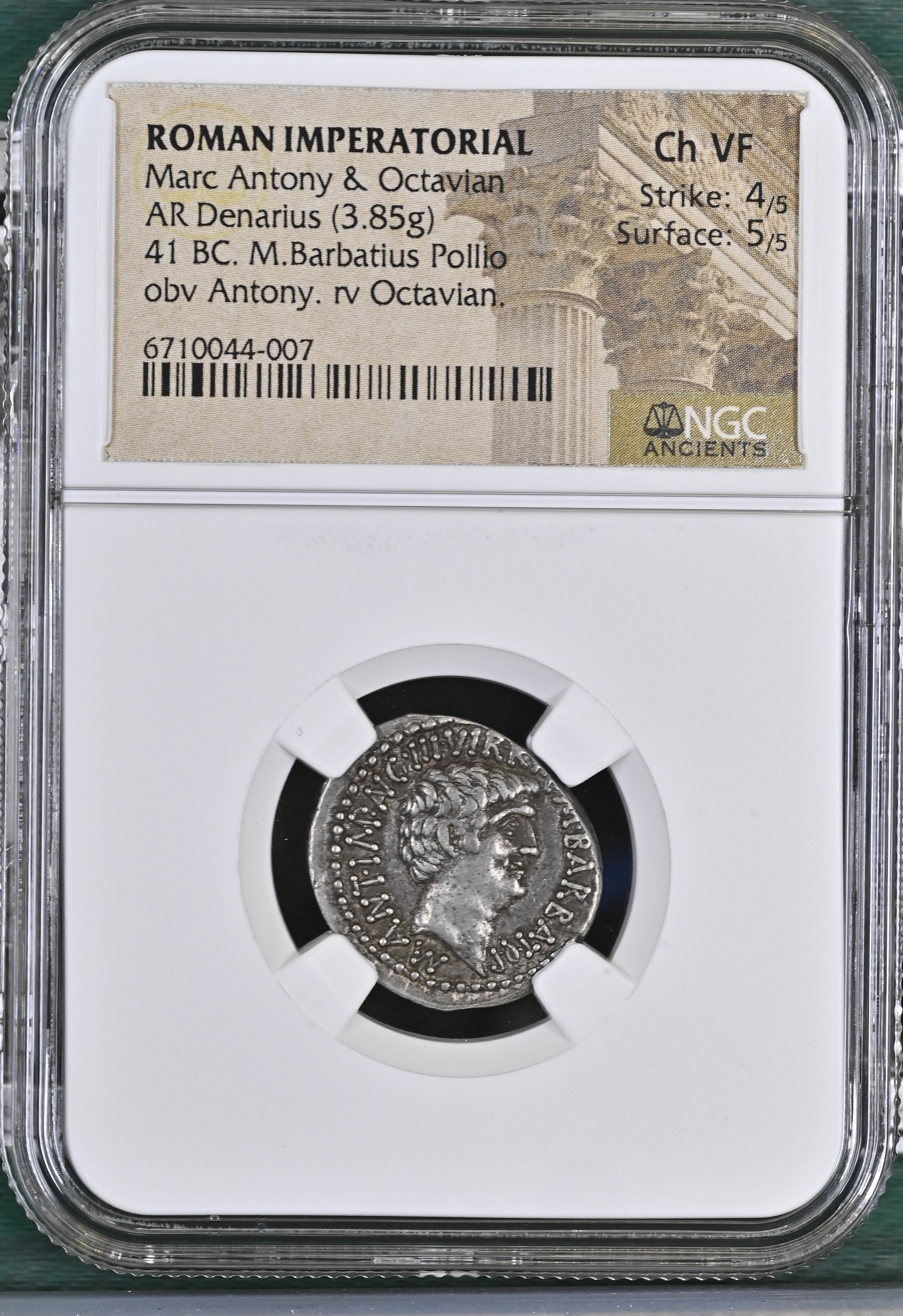 Roman Imperatorial Marc Antony & Octavian AR Denarius NGC Ch VF 0145030