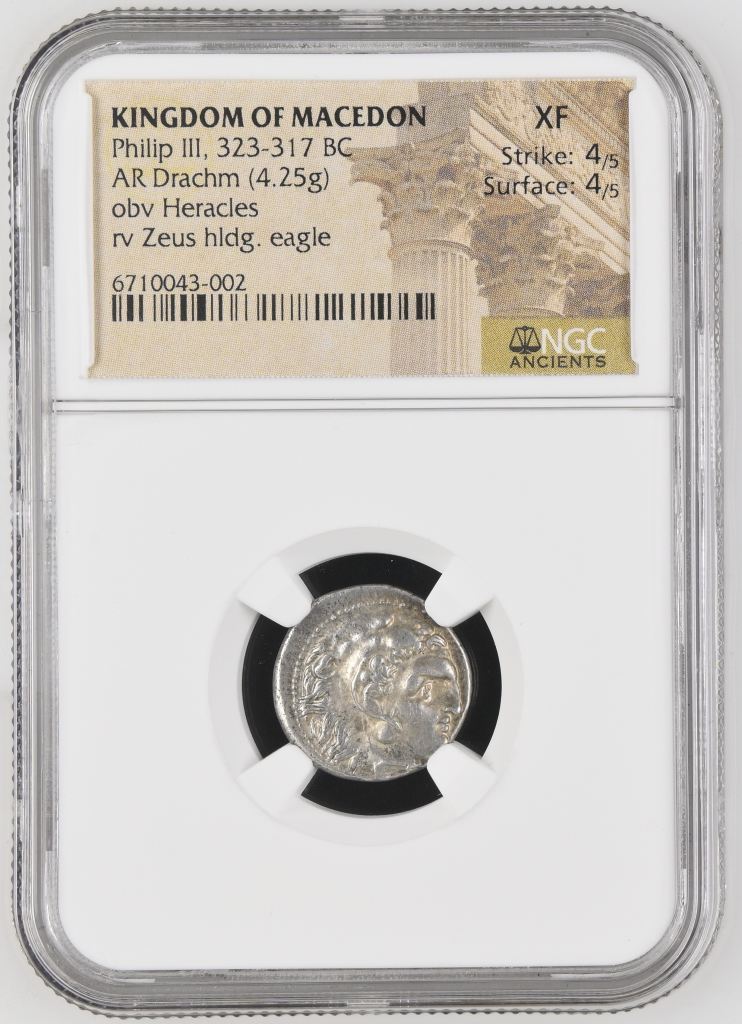 Macedonian Kings Philip III 323-317 BC AR Drachm NGC XF 0145031