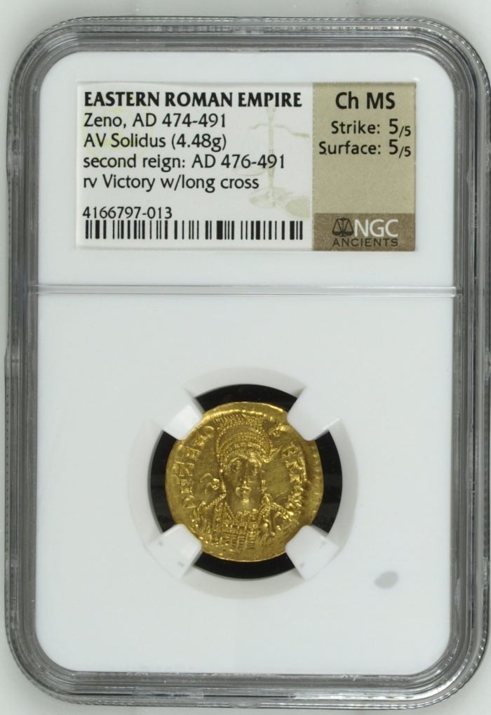 Roman Imperial Zeno 474-491 AD AV Solidus NGC Ch MS 0145032Roman Imperial Zeno 474-491 AD AV Solidus NGC Ch MS 0145032