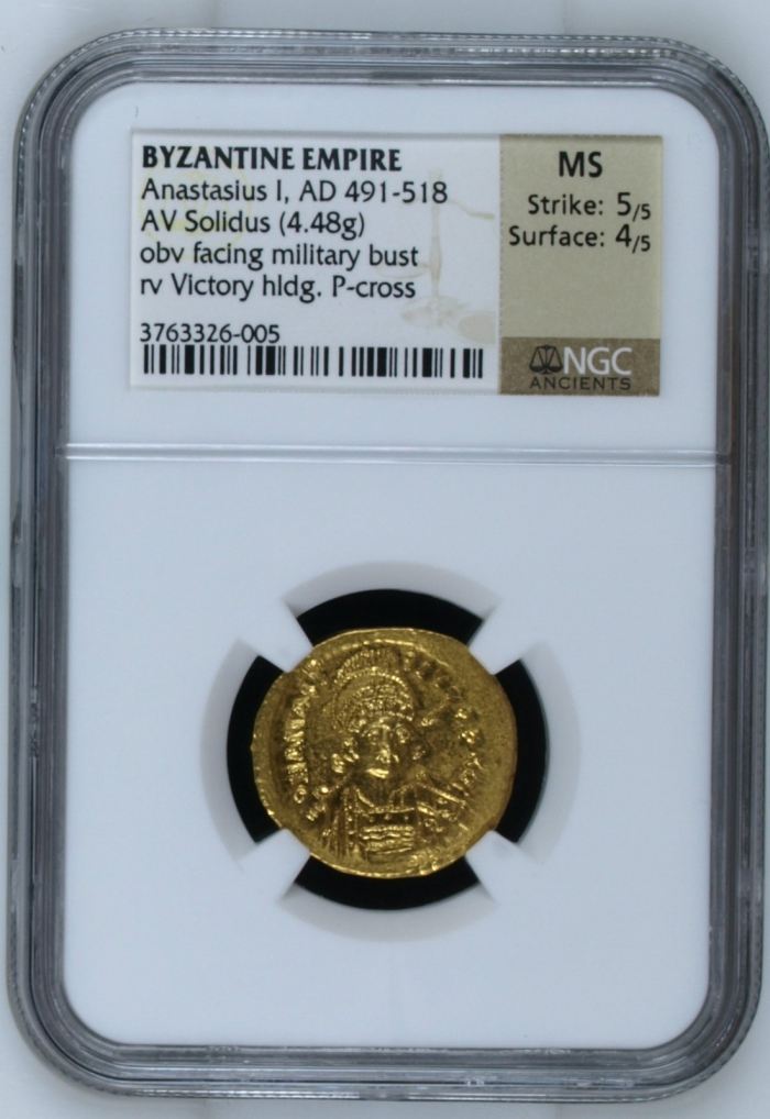 Byzantine Anastasius I 491-518 AD AV Solidus NGC MS 0145033Byzantine Anastasius I 491-518 AD AV Solidus NGC MS 0145033