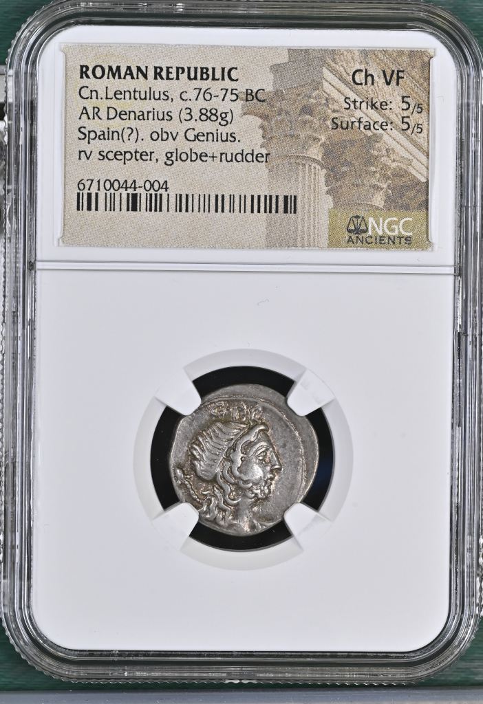 Roman Republic Cn. Lentulus c.76-75 BC AR Denarius NGC Ch VF 0145035