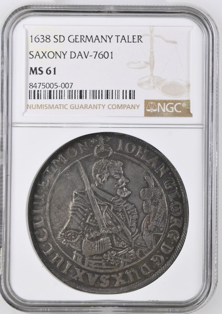 Germany Taler 1638 Saxony SD NGC MS61 DAV-7601 0145054