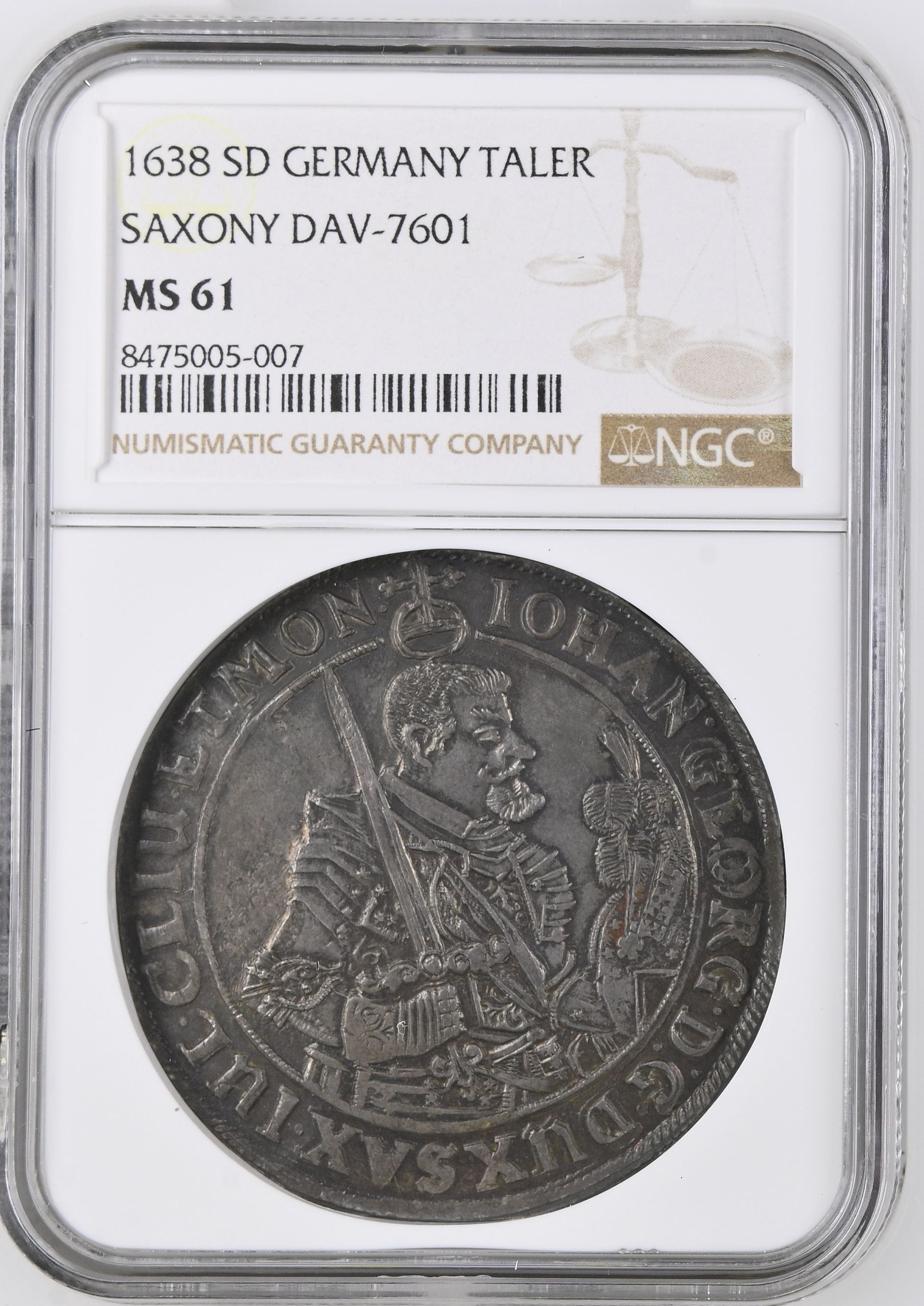 Germany Taler 1638 Saxony SD NGC MS61 DAV-7601 0145054