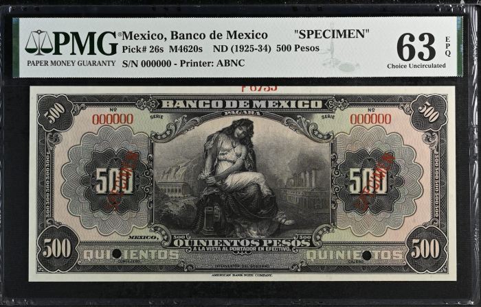 Banco De Mexico 500 Pesos ND Pick #26s PMG Ch UNC63 EPQ f_35422Banco De Mexico 500 Pesos ND Pick #26s PMG Ch UNC63 EPQ f_35422