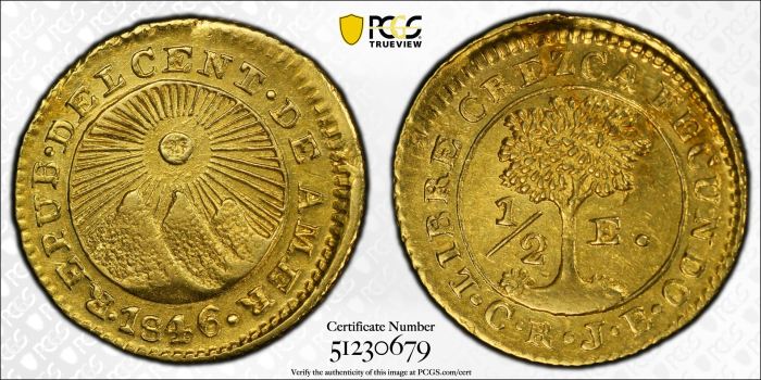 Central American Republic 1/2 Escudo 1846 Cr JB PCGS MS62 0144674Central American Republic 1/2 Escudo 1846 Cr JB PCGS MS62 0144674 - Image 3