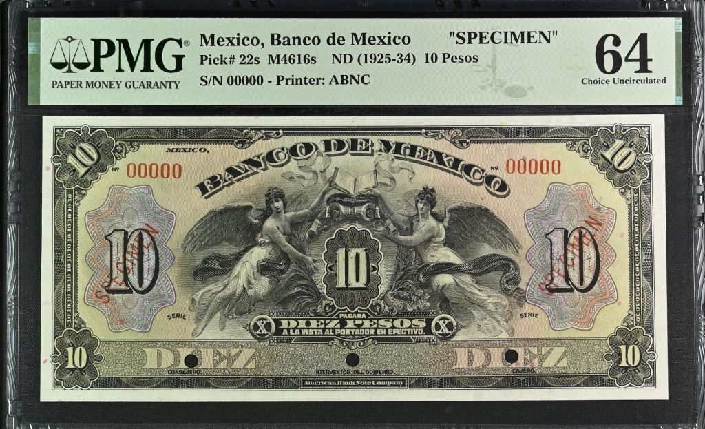 Banco De Mexico 10 Pesos ND Pick #22s PMG Ch UNC64 f_35420