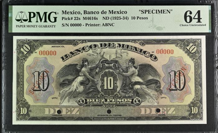 Banco De Mexico 10 Pesos ND Pick #22s PMG Ch UNC64 f_35420Banco De Mexico 10 Pesos ND Pick #22s PMG Ch UNC64 f_35420