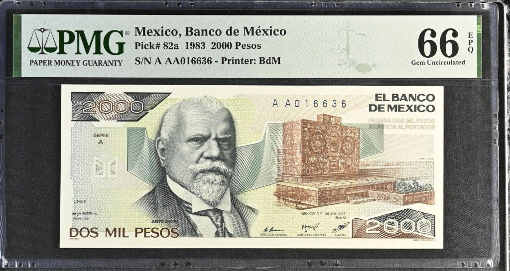 Banco De Mexico 2,000 Pesos 1983 Pick #82a PMG Gem UNC66 EPQ f_35424