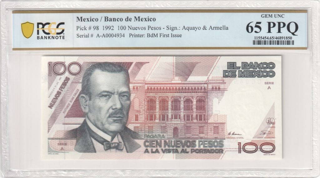 Banco De Mexico 100 Nuevos Pesos 1992 Pick #98 PCGS Gem UNC65 PPQ f_35428