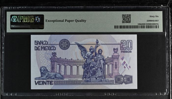 Banco De Mexico 20 Pesos 1999 Pick #106d PMG Gem UNC66 EPQ f_35429Banco De Mexico 20 Pesos 1999 Pick #106d PMG Gem UNC66 EPQ f_35429 - Image 2