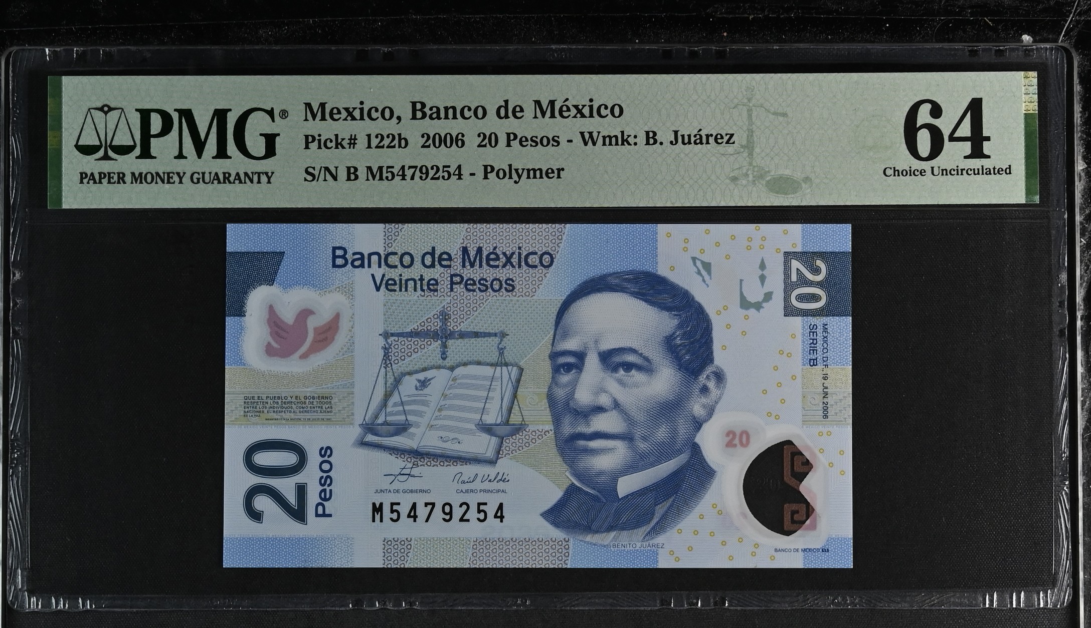 Banco De Mexico 20 Pesos 2006 Pick #122b PMG Ch UNC64 f_35433