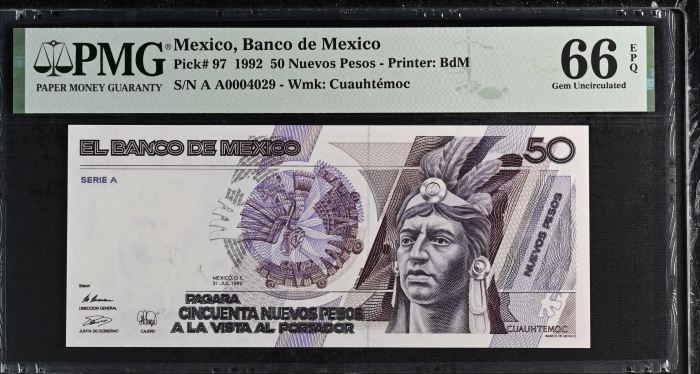 Banco De Mexico 10 Piece Set  All Scarce Series A w Matching Serial Numbers 1992 Pick #95-104 PMG f_35434Banco De Mexico 10 Piece Set  All Scarce Series A w Matching Serial Numbers 1992 Pick #95-104 PMG f_35434 - Image 5