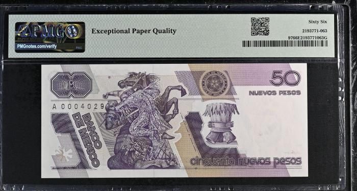 Banco De Mexico 10 Piece Set  All Scarce Series A w Matching Serial Numbers 1992 Pick #95-104 PMG f_35434Banco De Mexico 10 Piece Set  All Scarce Series A w Matching Serial Numbers 1992 Pick #95-104 PMG f_35434 - Image 6