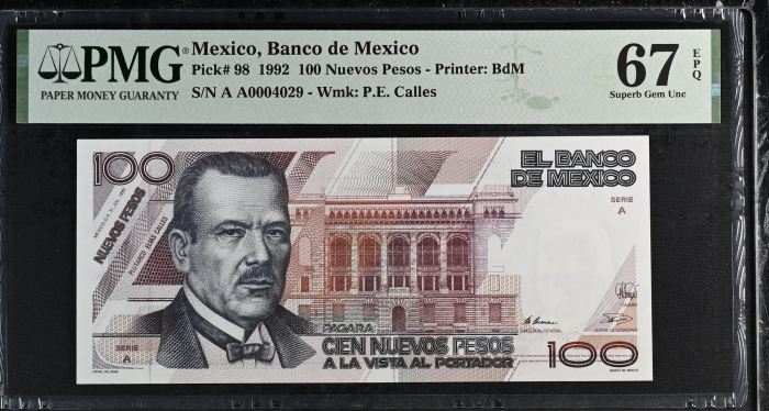 Banco De Mexico 10 Piece Set  All Scarce Series A w Matching Serial Numbers 1992 Pick #95-104 PMG f_35434Banco De Mexico 10 Piece Set  All Scarce Series A w Matching Serial Numbers 1992 Pick #95-104 PMG f_35434 - Image 7