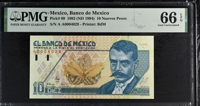 Banco De Mexico 10 Piece Set  All Scarce Series A w Matching Serial Numbers 1992 Pick #95-104 PMG f_35434Banco De Mexico 10 Piece Set  All Scarce Series A w Matching Serial Numbers 1992 Pick #95-104 PMG f_35434 - Image 9